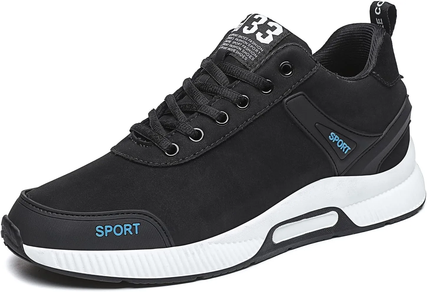 Men's Elevator Sneakers Invisible Height Increasing Leather Upper Lace up Fashion Sneakers