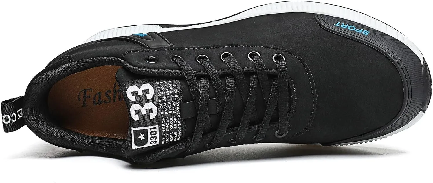 Men's Elevator Sneakers Invisible Height Increasing Leather Upper Lace up Fashion Sneakers