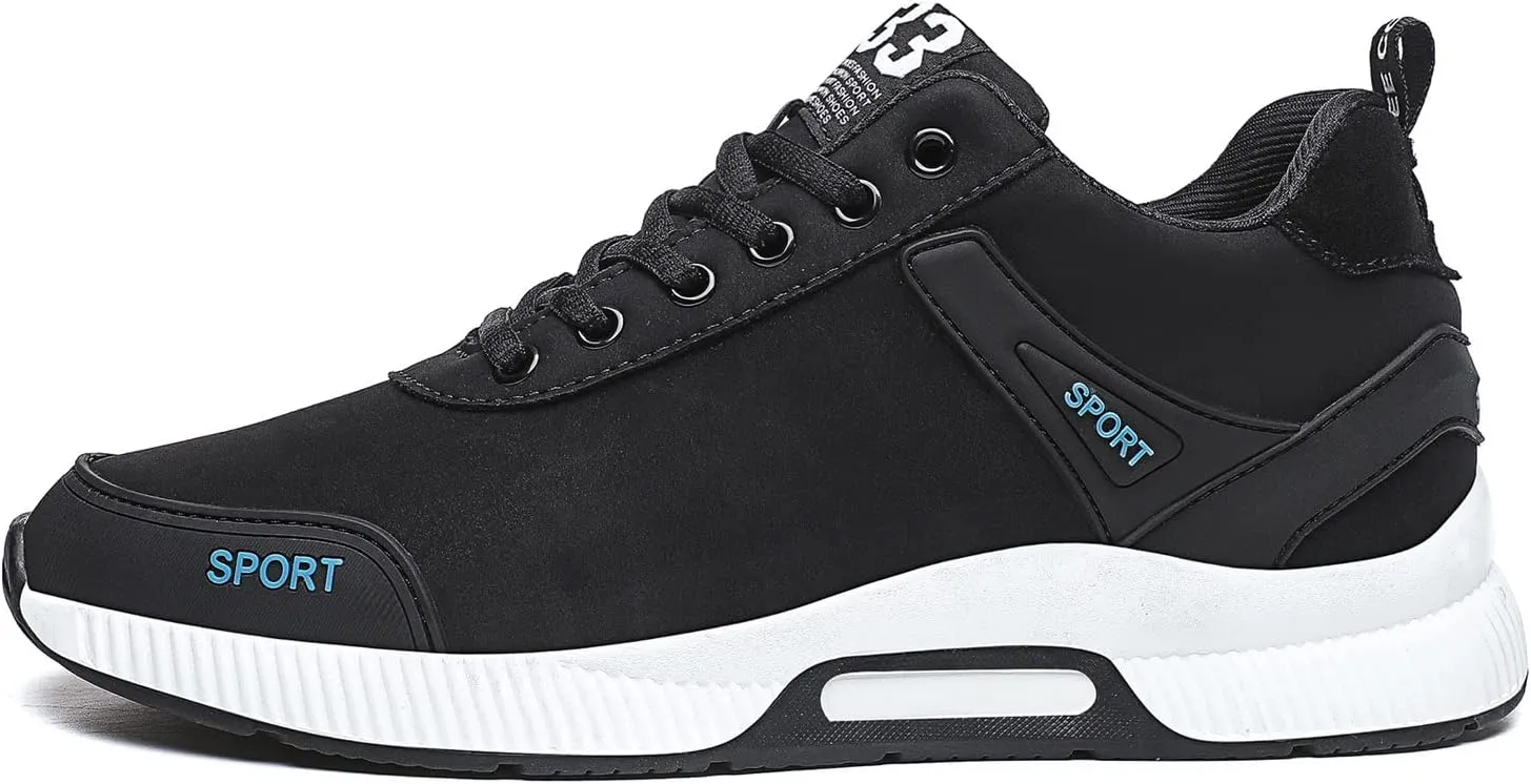 Men's Elevator Sneakers Invisible Height Increasing Leather Upper Lace up Fashion Sneakers