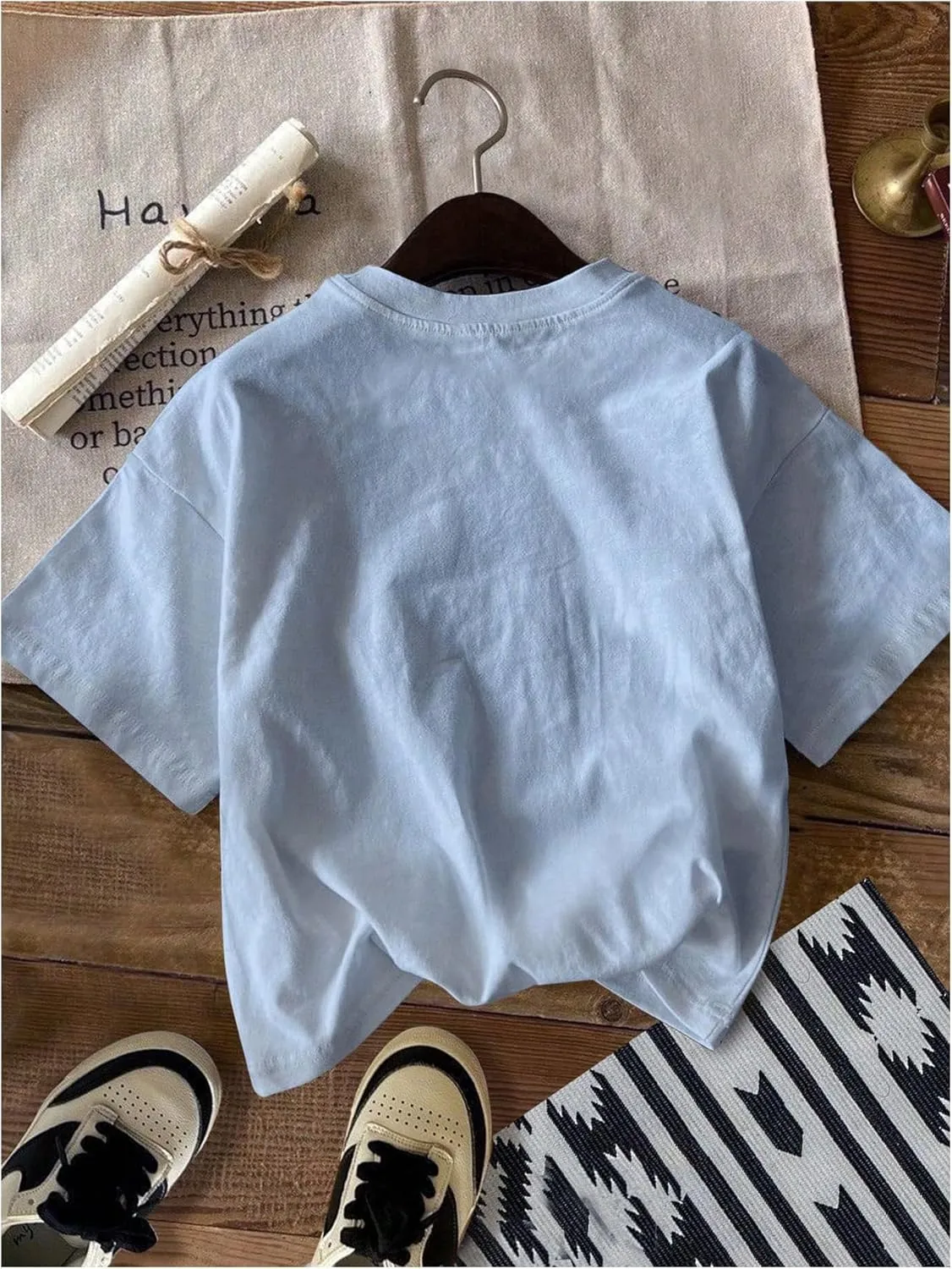 Men's Graphic Letter Print Tees Crewneck Short Sleeve Baggy Drop Shoulder Vintage T Shirts Streetwear