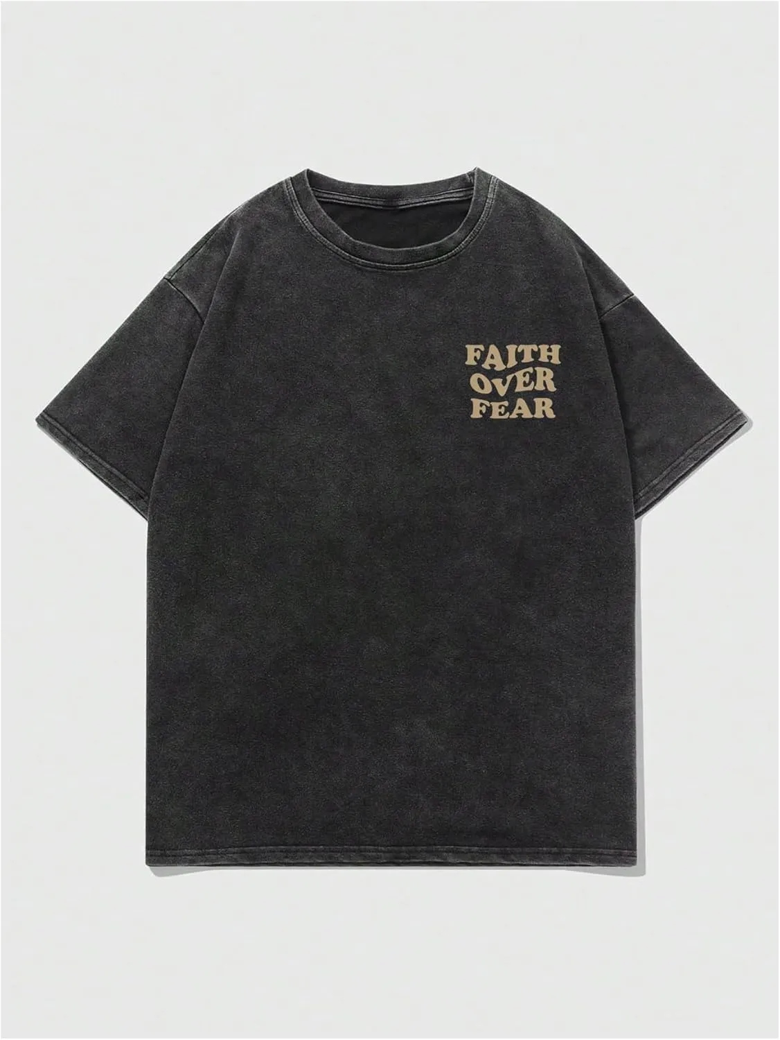 Men's Graphic Letter Print Vintage Tees Baggy Drop Shoulder Crew Neck Short Sleeve Streetwear T Shirts