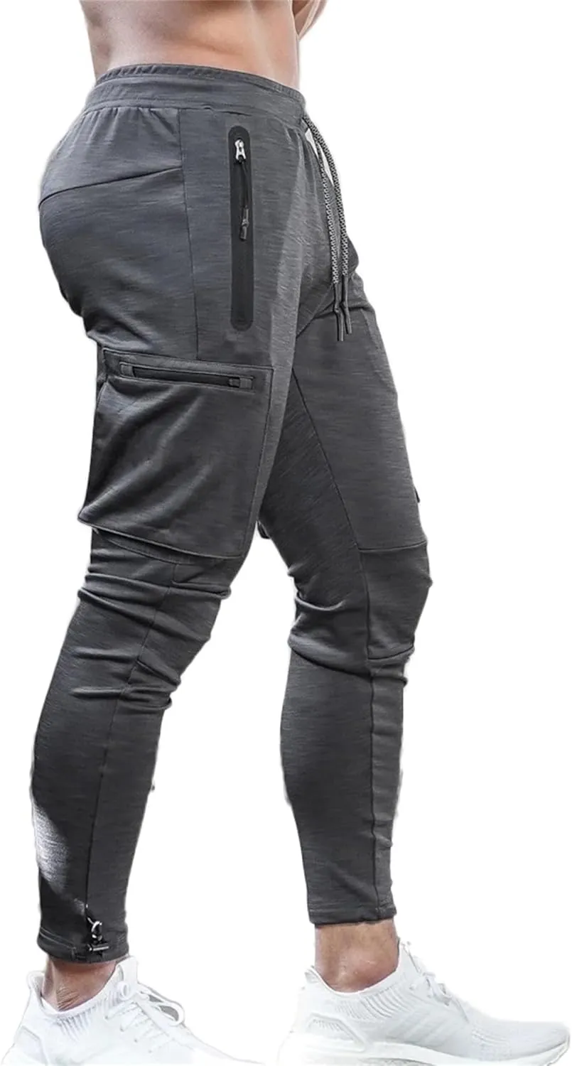 Mens Workout Joggers Pants/Tapered Bodybuilding Gym Cargo Joggers/Athletic Running Cargo Sweatpants