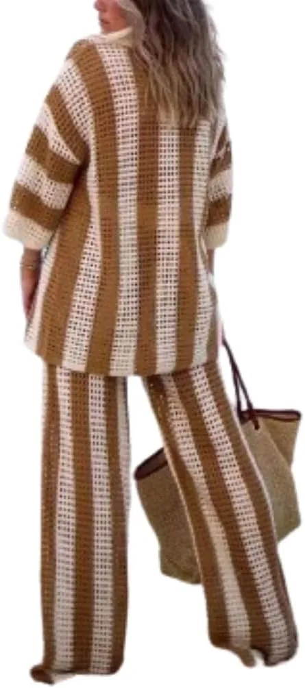 MOLERFO Aesthetic 2 Piece Sets for Women Crochet Sets Two Piece Women Crochet Sweater Vacation Outfits