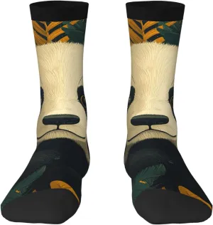 Novelty Crew Socks Fun Fashion Comfortable Crazy Dress Socks - Cartoon Panda Patterns Retro Art