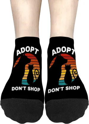 Novelty Sock For Women No Show Socks Men, Adopt Don't Shop. Vintage Print Dog And Cat Adoption Sock, Gifts For Women Who Have Everything