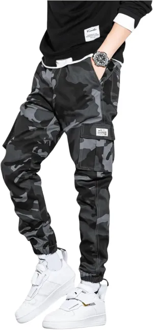 OYOANGLE Men's Camo Casual Joggers Pants Tapered Streetwear Pant Work Hiking Pants with Pockets