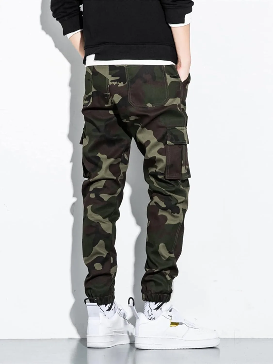 OYOANGLE Men's Camo Casual Joggers Pants Tapered Streetwear Pant Work Hiking Pants with Pockets