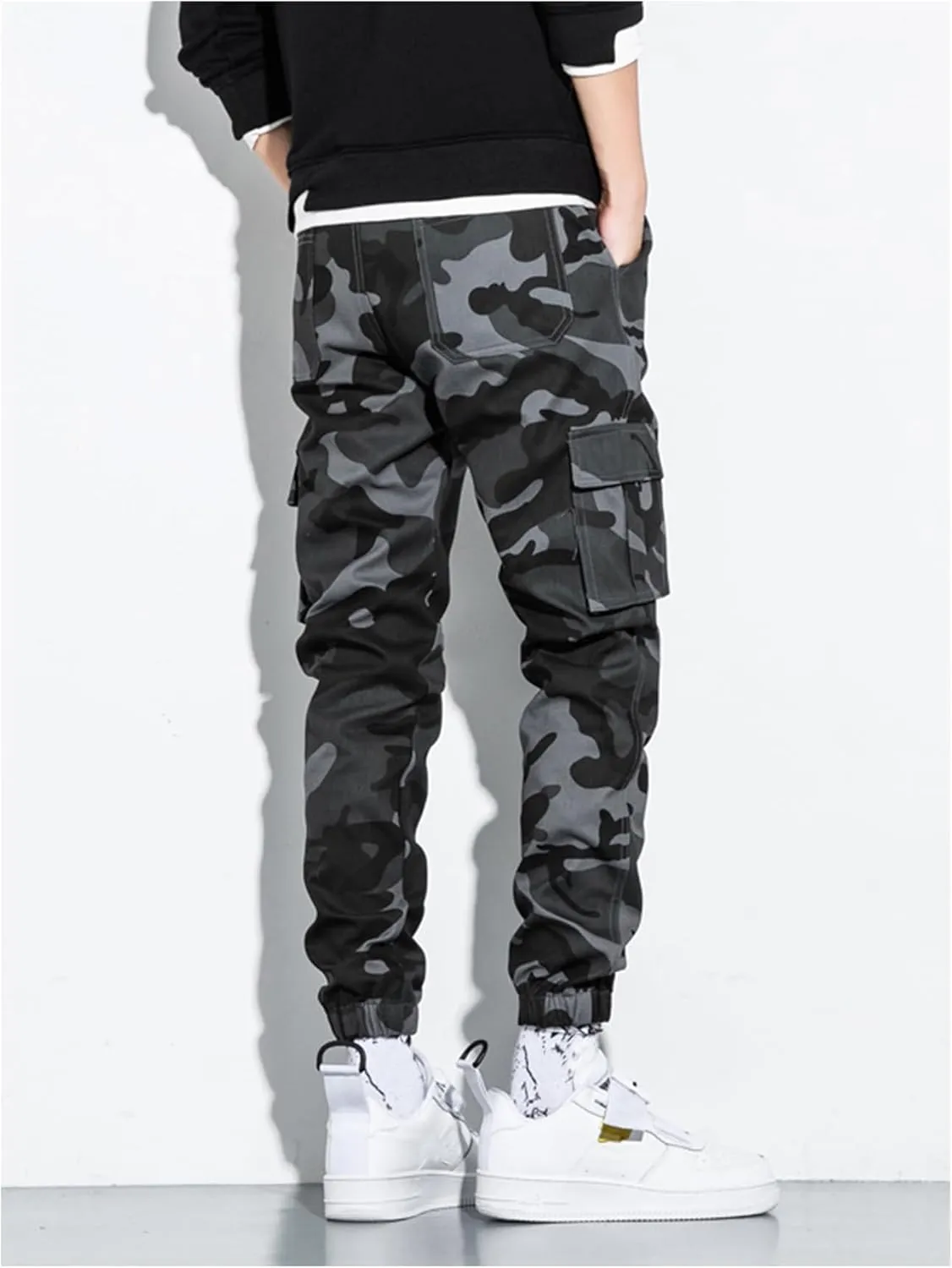 OYOANGLE Men's Camo Casual Joggers Pants Tapered Streetwear Pant Work Hiking Pants with Pockets