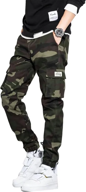 OYOANGLE Men's Camo Casual Joggers Pants Tapered Streetwear Pant Work Hiking Pants with Pockets