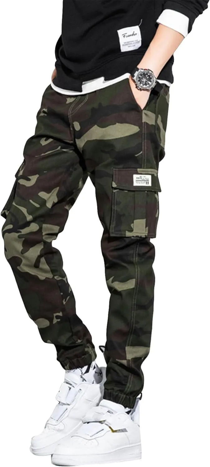 OYOANGLE Men's Camo Casual Joggers Pants Tapered Streetwear Pant Work Hiking Pants with Pockets