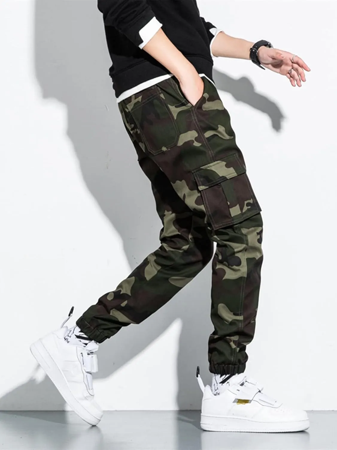 OYOANGLE Men's Camo Casual Joggers Pants Tapered Streetwear Pant Work Hiking Pants with Pockets