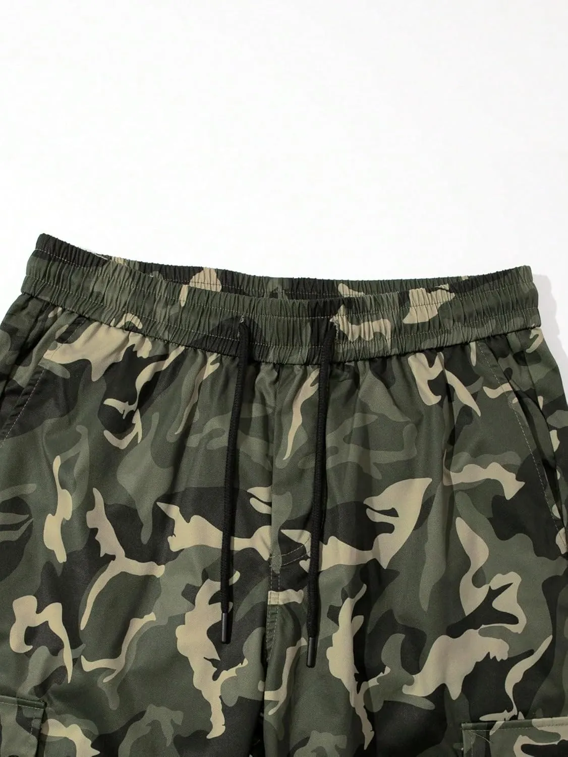 OYOANGLE Men's Camo Print Drawstring Waist Casual Baggy Cargo Pants Streetwear with Pocket