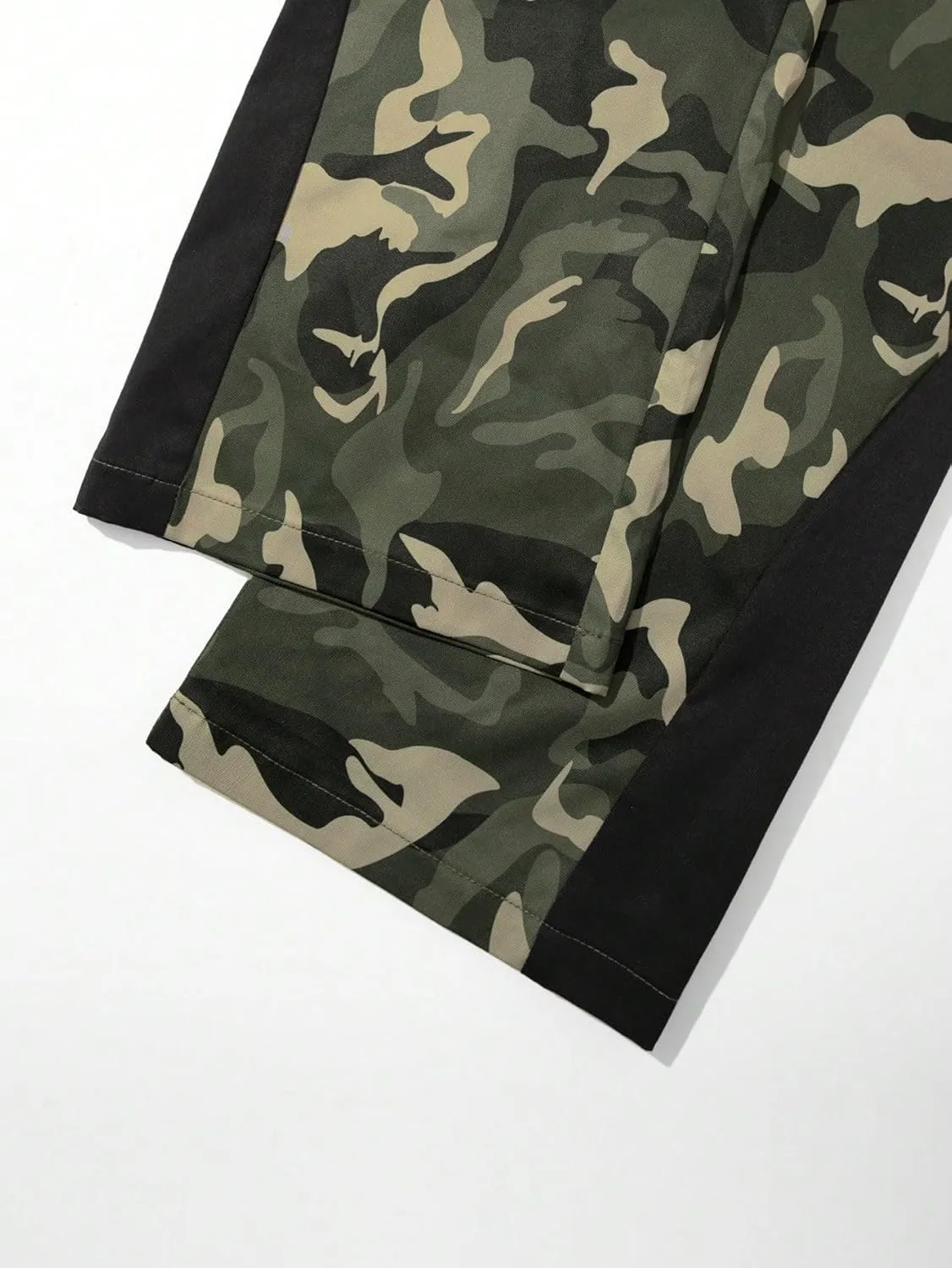 OYOANGLE Men's Camo Print Drawstring Waist Casual Baggy Cargo Pants Streetwear with Pocket