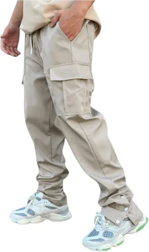 OYOANGLE Men's Drawstring Elastic Waisted Cargo Pants Solid Casual Trousers with Multi Pockets Streetwear