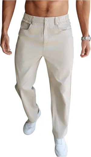 OYOANGLE Men's Straight Leg Pants Casual Flat Front Dress Pants Work Business Casual Slack Trousers