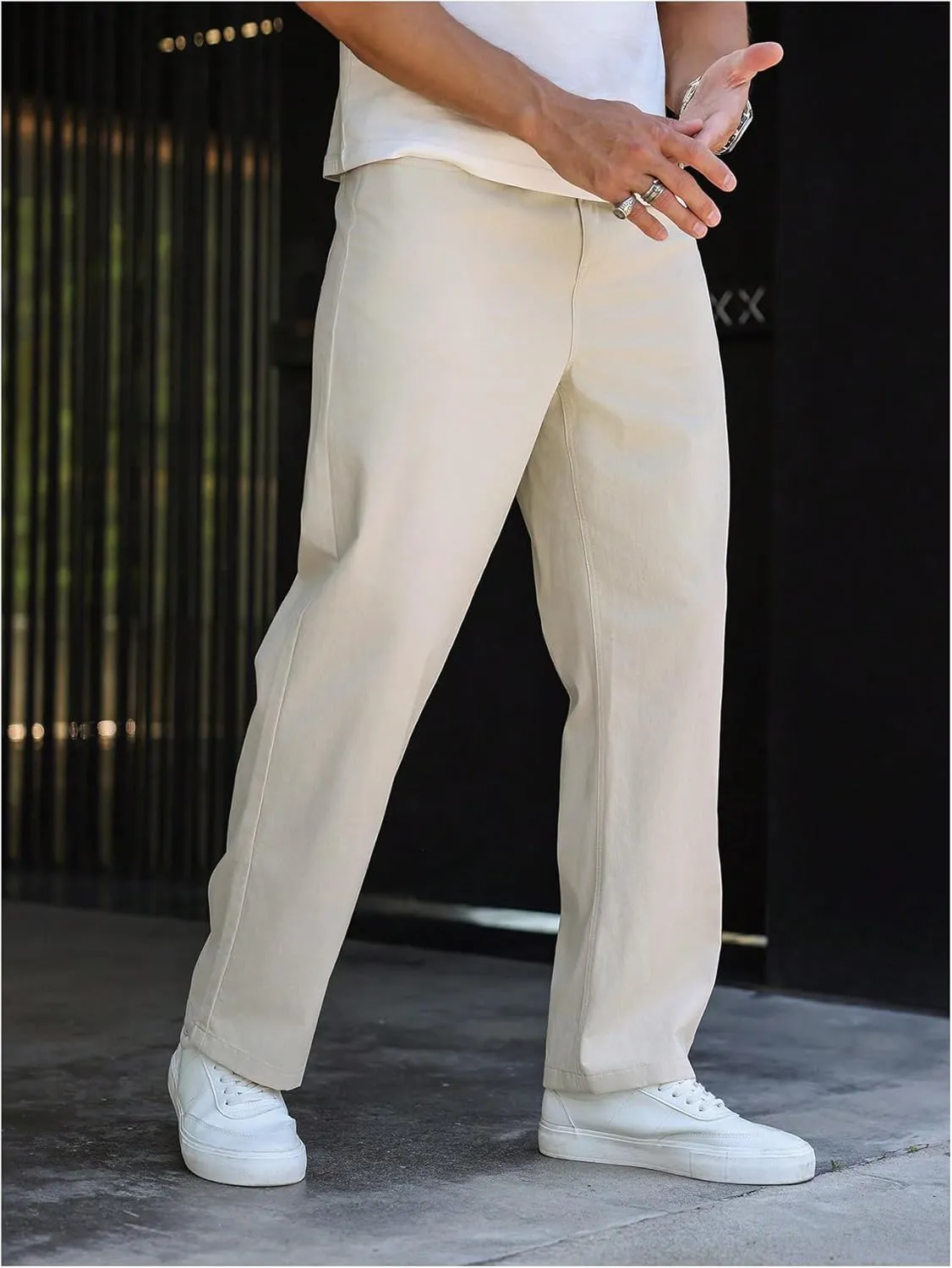 OYOANGLE Men's Straight Leg Pants Casual Flat Front Dress Pants Work Business Casual Slack Trousers