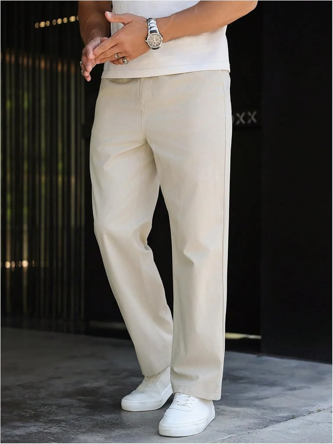 OYOANGLE Men's Straight Leg Pants Casual Flat Front Dress Pants Work Business Casual Slack Trousers