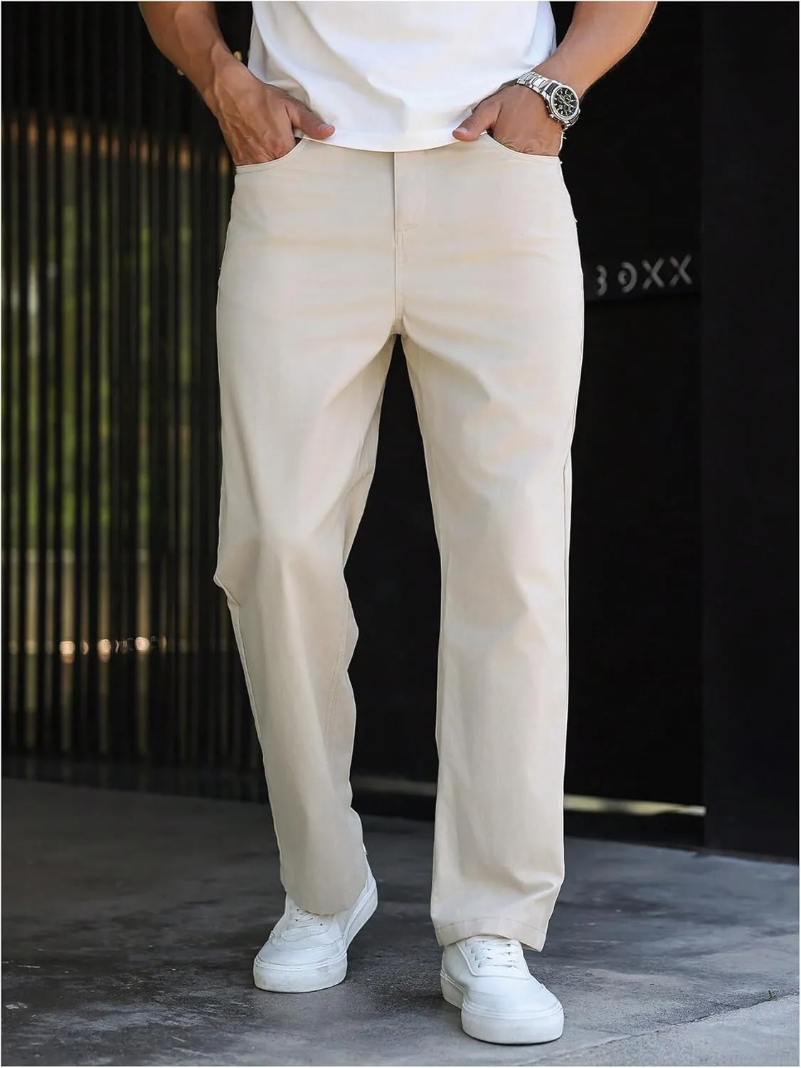 OYOANGLE Men's Straight Leg Pants Casual Flat Front Dress Pants Work Business Casual Slack Trousers