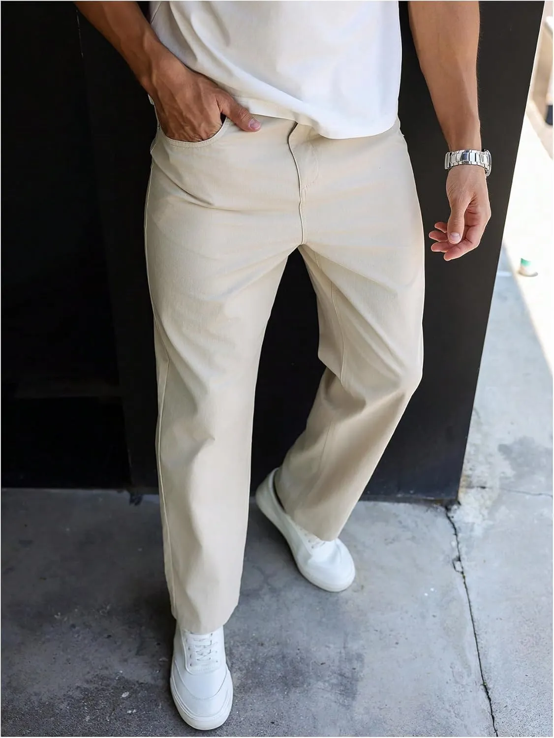 OYOANGLE Men's Straight Leg Pants Casual Flat Front Dress Pants Work Business Casual Slack Trousers