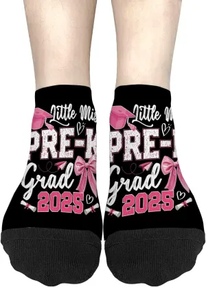 Personalized Sock For Women Mens No Show Socks, Little Miss Pre-K Grad 2025 Coquette Preschool Graduation Sock, White Elephant Gifts
