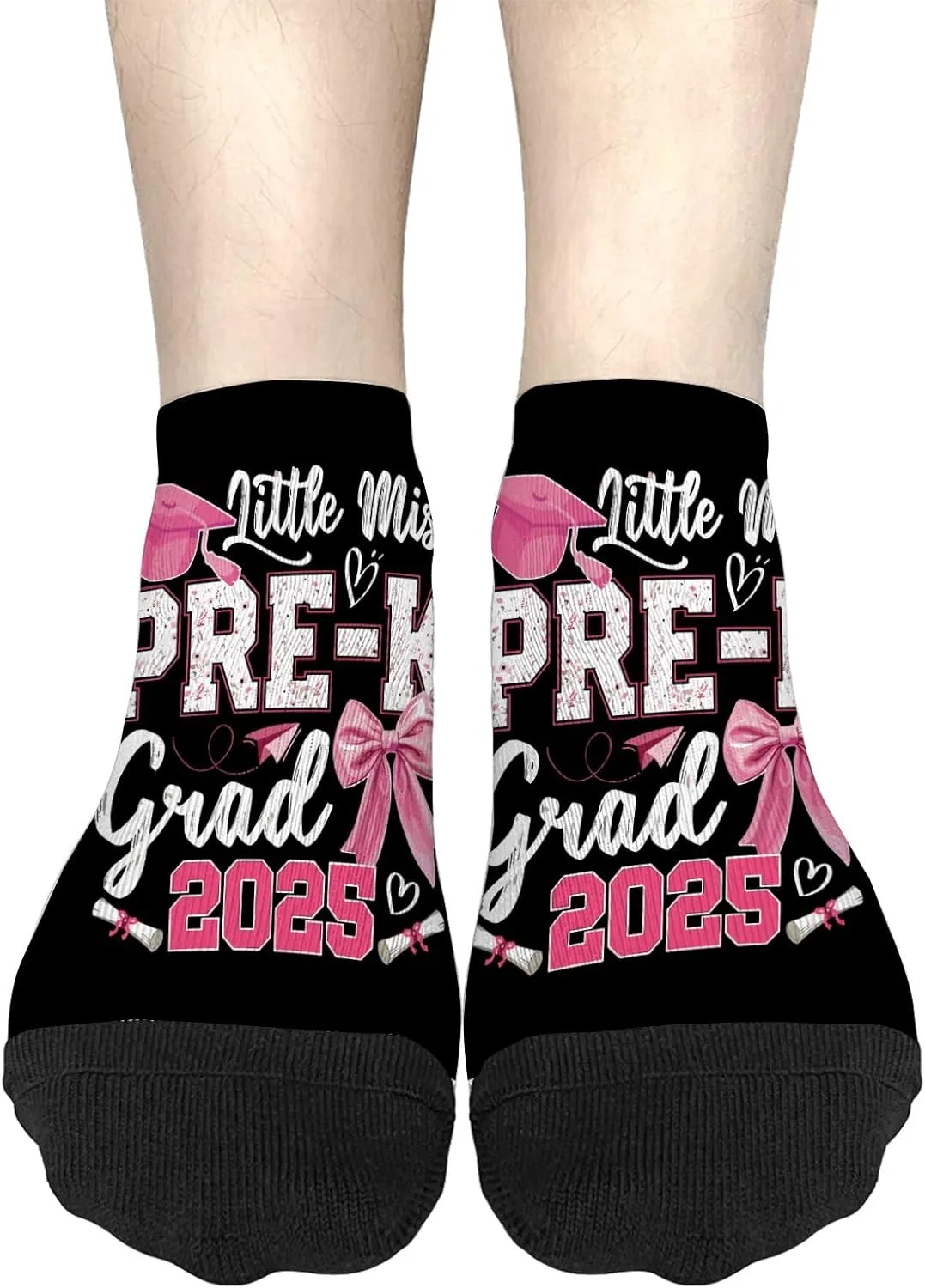 Personalized Sock For Women Mens No Show Socks, Little Miss Pre-K Grad 2025 Coquette Preschool Graduation Sock, White Elephant Gifts