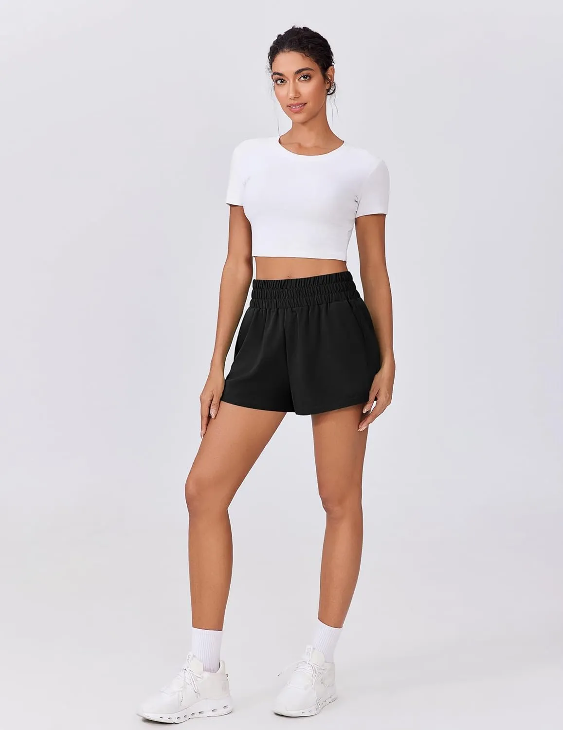 PINSPARK Womens Light Weight Athletic Shorts High Waisted Linerless Active Short Casual Quick Dry Lounge Shorts with Pockets
