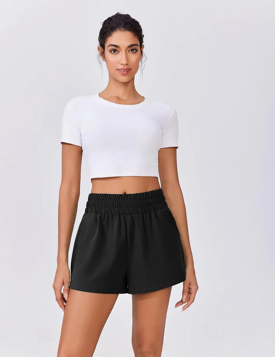 PINSPARK Womens Light Weight Athletic Shorts High Waisted Linerless Active Short Casual Quick Dry Lounge Shorts with Pockets