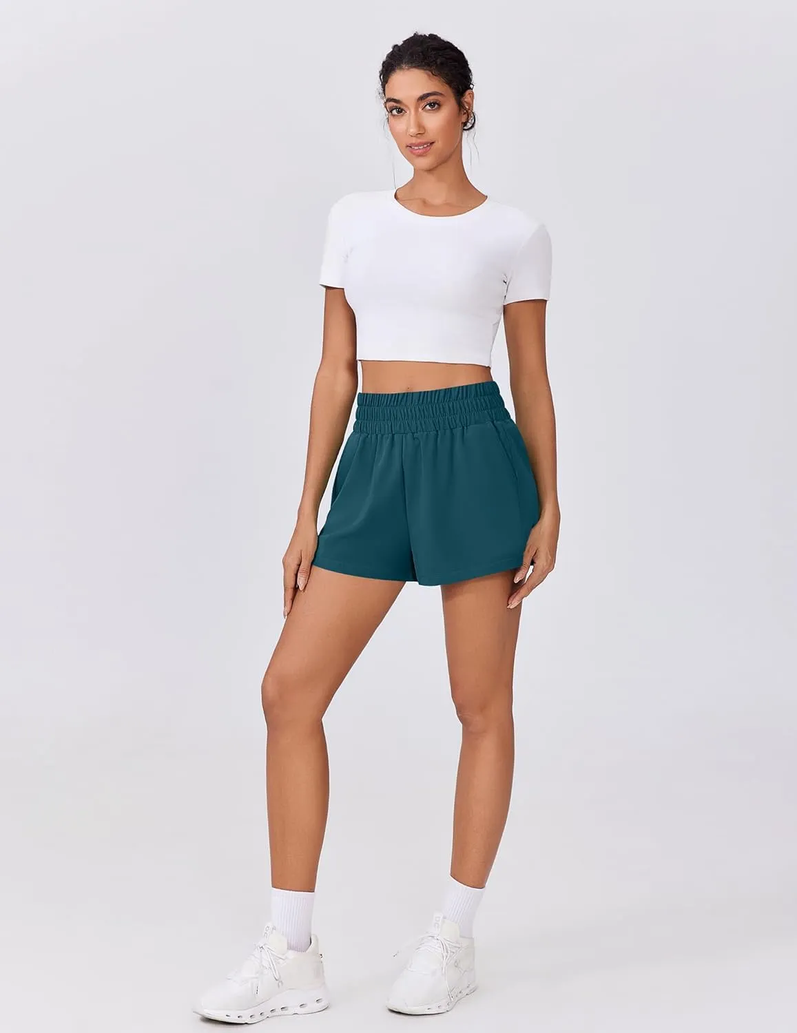 PINSPARK Womens Light Weight Athletic Shorts High Waisted Linerless Active Short Casual Quick Dry Lounge Shorts with Pockets