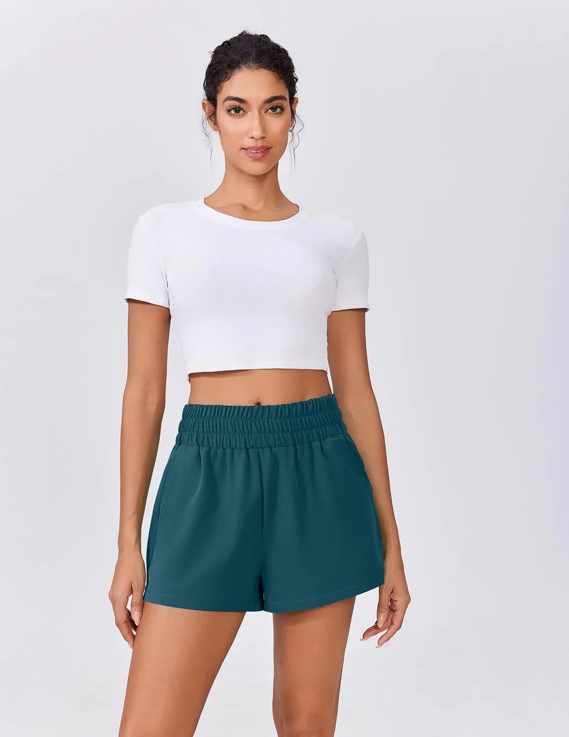 PINSPARK Womens Light Weight Athletic Shorts High Waisted Linerless Active Short Casual Quick Dry Lounge Shorts with Pockets