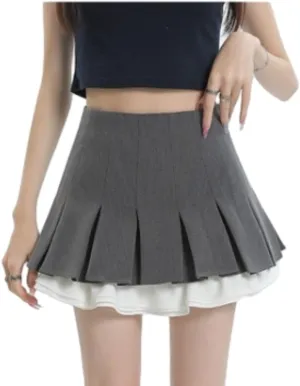 Preppy Skirt Ruffle Dress Mini Skirt for Women Y2k Skirt Short Preppy Clothes Pleated Mini Skirts Lace