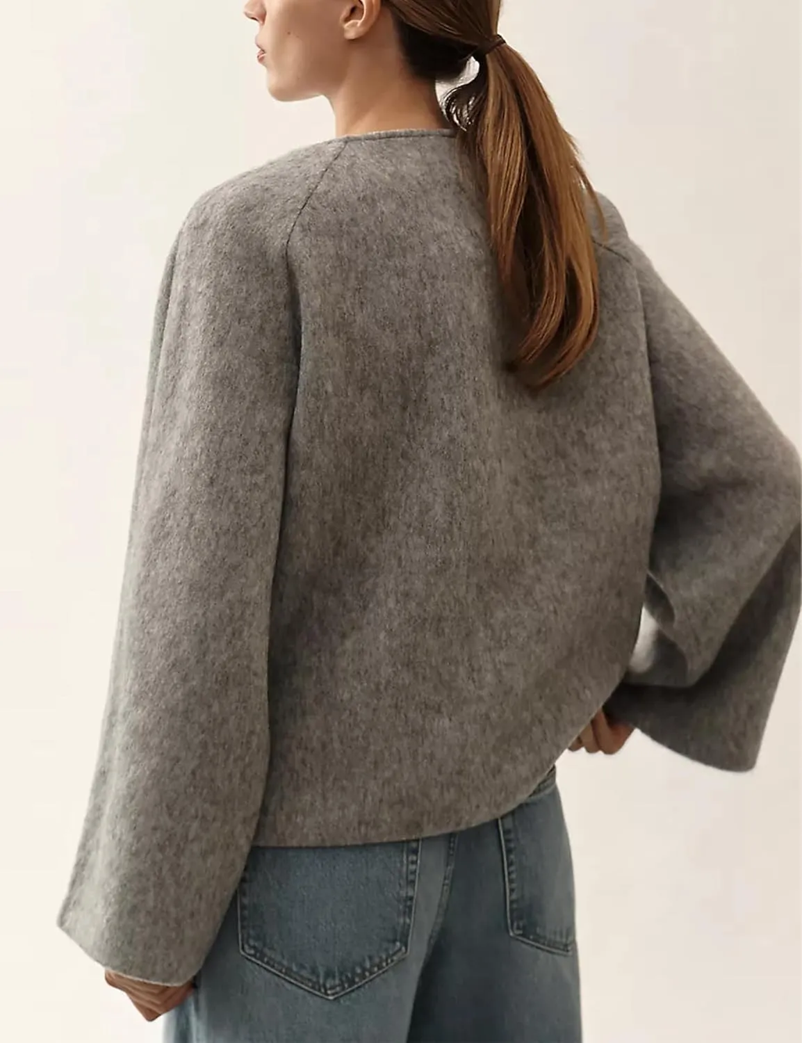 Qiaomai Womens Cropped Pea Coat Long Sleeve Open Front Winter Wool Blend Jackets Overcoat