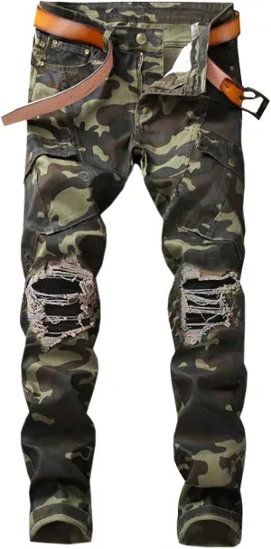 QZH.DUAO Men's Camo Denim Jeans