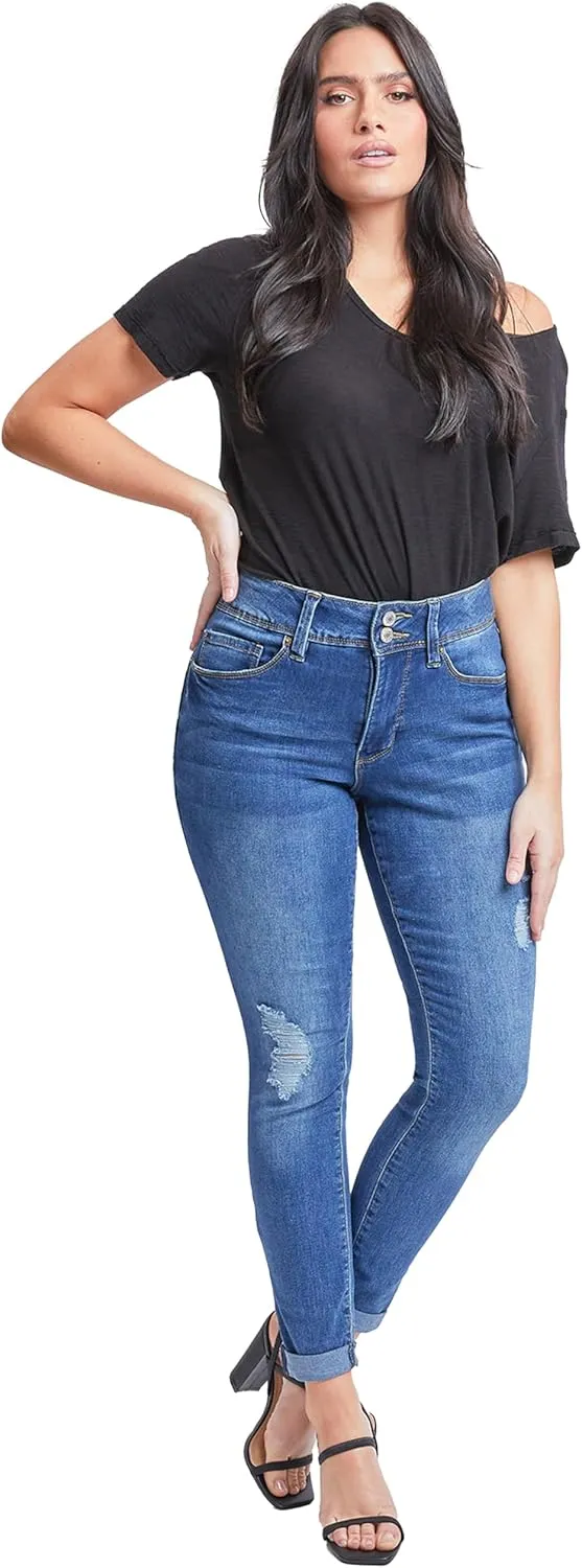 Royalty For Me Womens Women's Essential 2-Button Roll Cuff Ankle Jean,