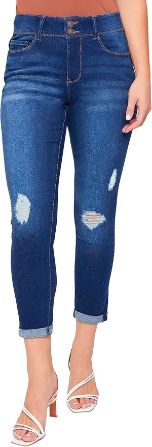Royalty For Me Womens Women's Essential 2-Button Roll Cuff Ankle Jean,