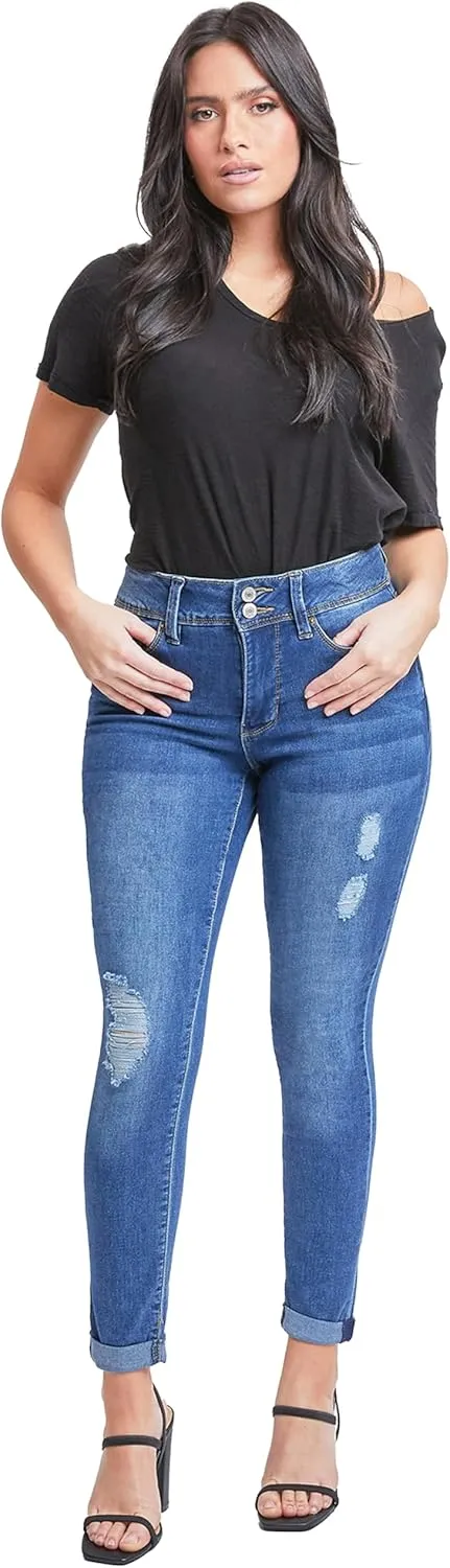 Royalty For Me Womens Women's Essential 2-Button Roll Cuff Ankle Jean,