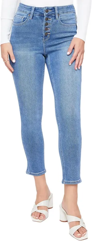 Royalty For Me Womens YMI Jeans Women's Vintage High Rise Button Fly Skinny Anklet Jeans