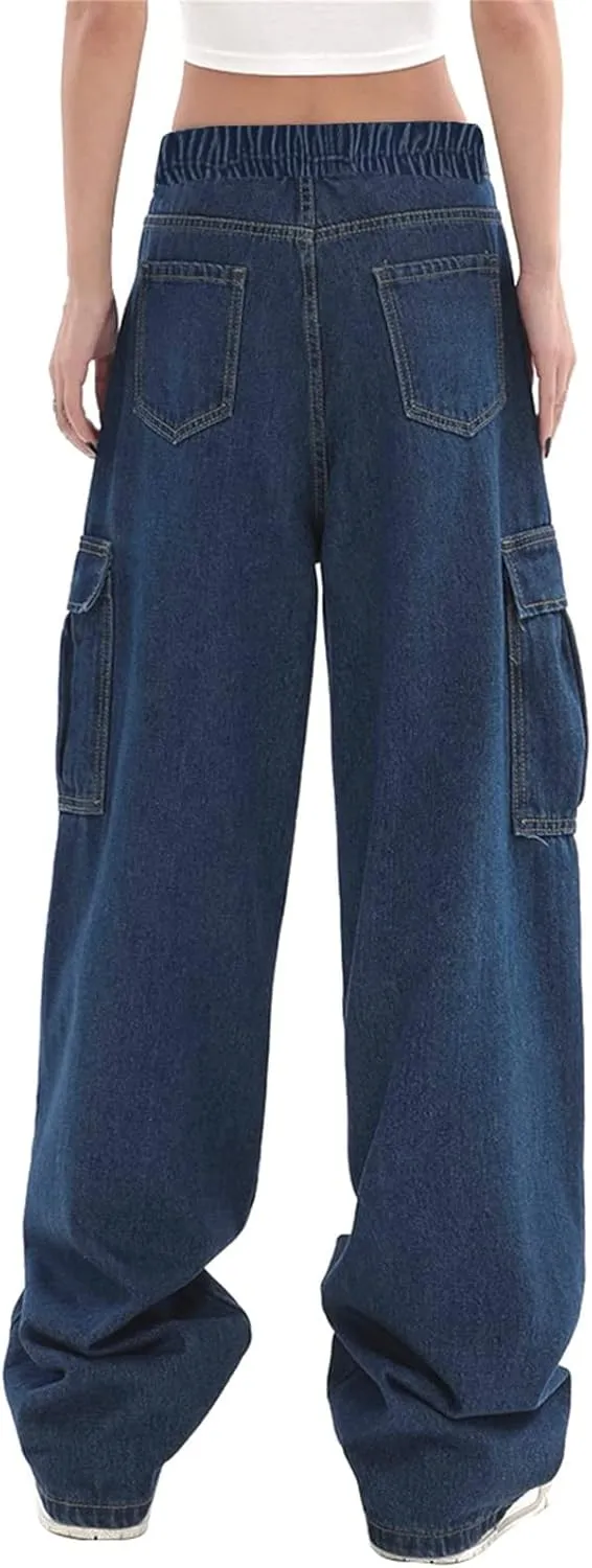 SANGTREE Girl's Womens Cargo Pants High Waisted Adjustable Wide Leg Pants