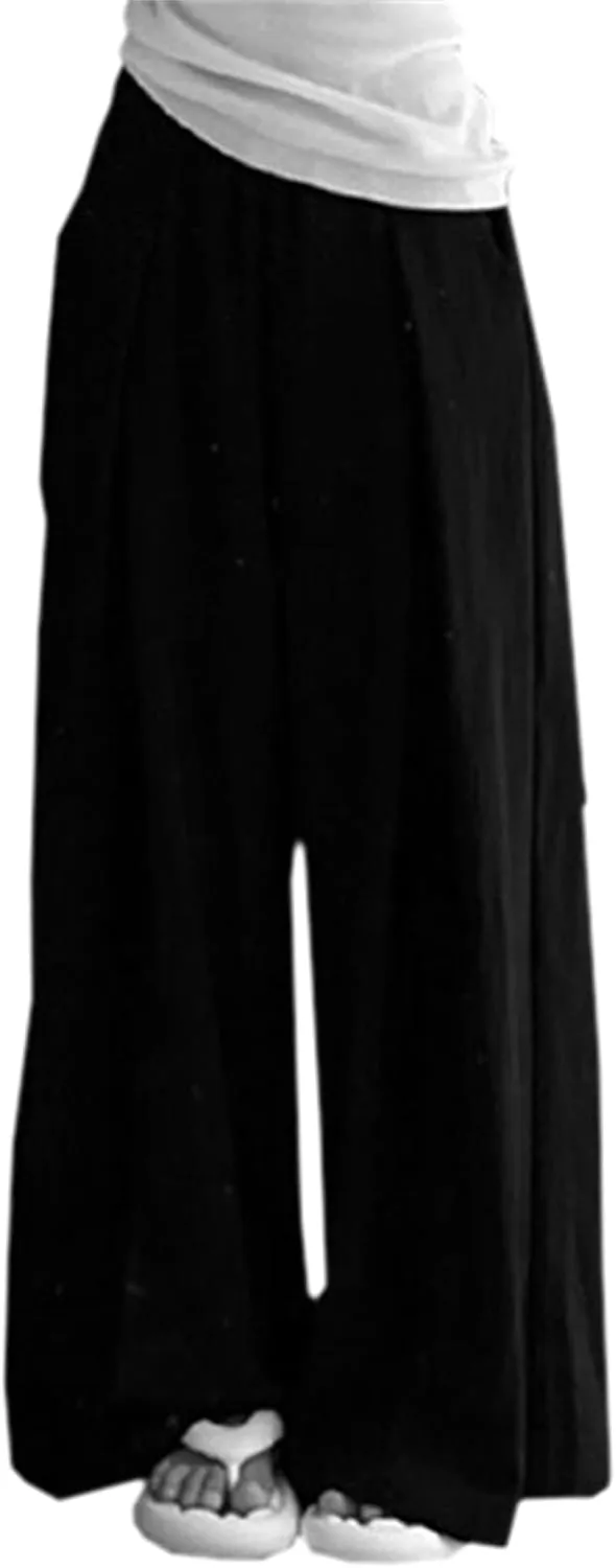 SANGTREE Women's Wide Leg Pants Elastic High Waist Straight Casual Trousers