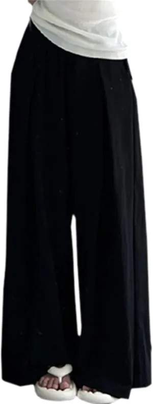 SANGTREE Women's Wide Leg Pants Elastic High Waist Straight Casual Trousers