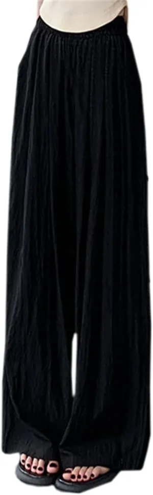 SANGTREE Women's Wide Leg Pants Elastic High Waist Straight Casual Trousers