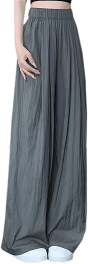SANGTREE Women's Wide Leg Pants Elastic High Waist Straight Casual Trousers