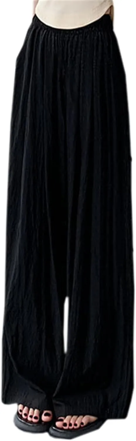 SANGTREE Women's Wide Leg Pants Elastic High Waist Straight Casual Trousers