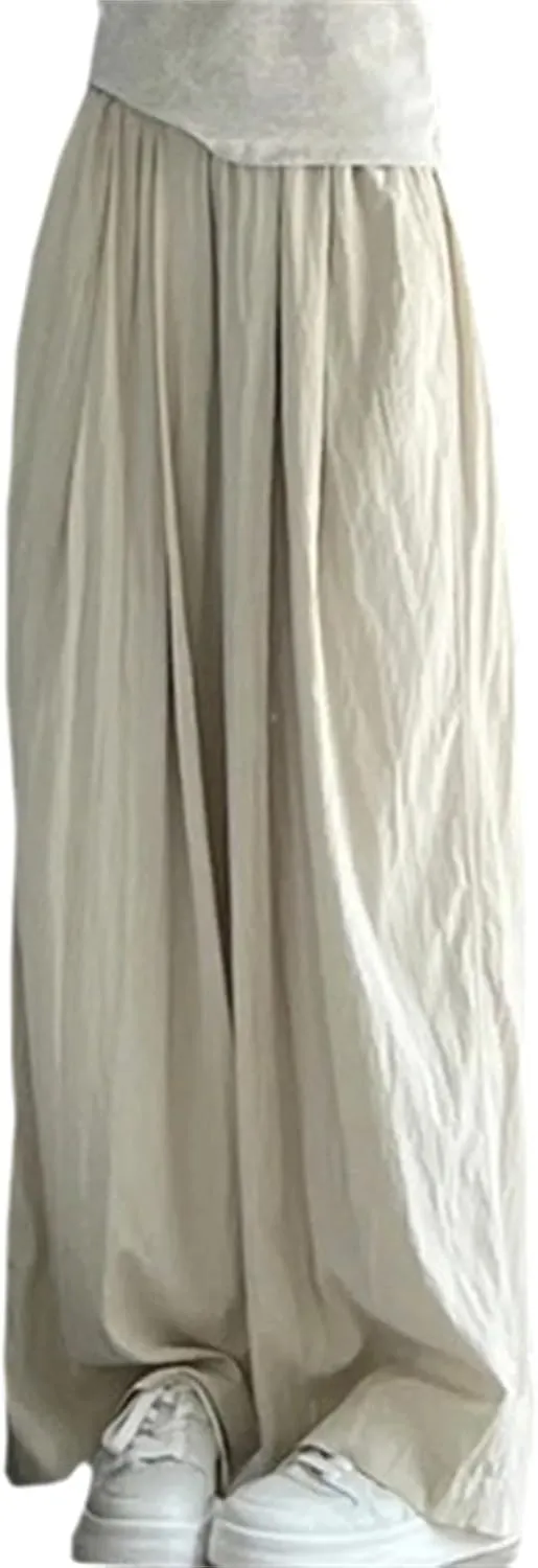 SANGTREE Women's Wide Leg Pants Elastic High Waist Straight Casual Trousers