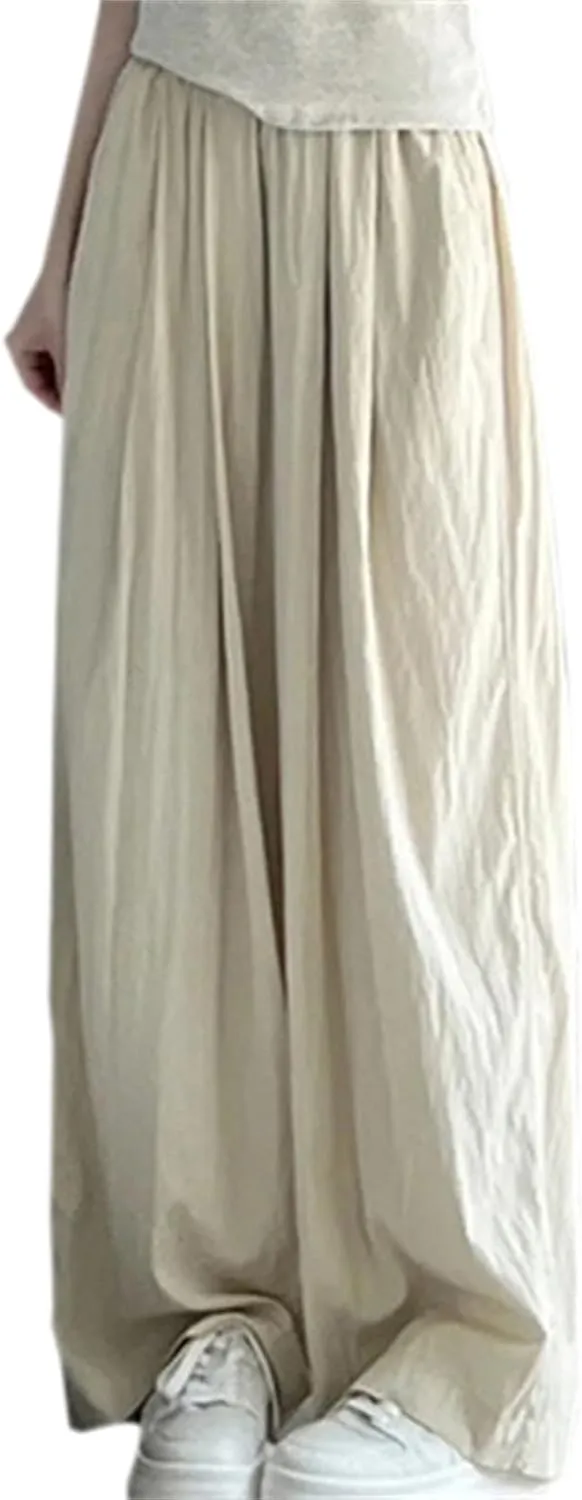 SANGTREE Women's Wide Leg Pants Elastic High Waist Straight Casual Trousers
