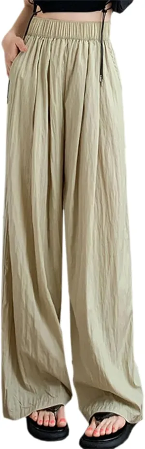 SANGTREE Women's Wide Leg Pants Elastic High Waist Straight Casual Trousers