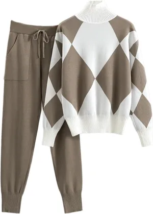 sdbrld Lounge Sets for Women,Womens Lounge Sets 2 Piece Outfits Long Sleeve Irregular V Neck Cozy Knit Sweater and Pants Sets