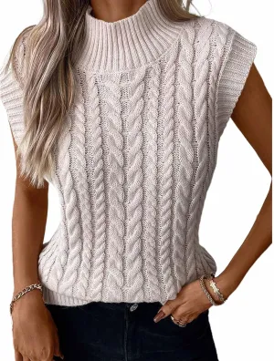 SEMATOMALA Women's Cable Knit Cap Sleeve Sweater Twist Knit Mock Neck Summer Sweater Vest Tank Top