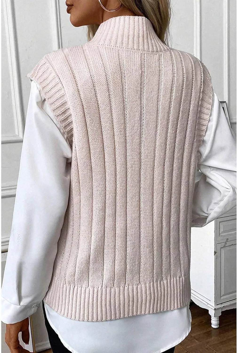 SEMATOMALA Women's Cable Knit Cap Sleeve Sweater Twist Knit Mock Neck Summer Sweater Vest Tank Top