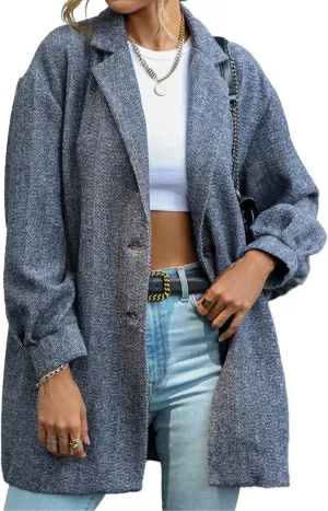 SEMATOMALA Women's Notched Lapel Pea Coats Single Breasted Winter Wool Blend Gray Long Jackets Outerwear