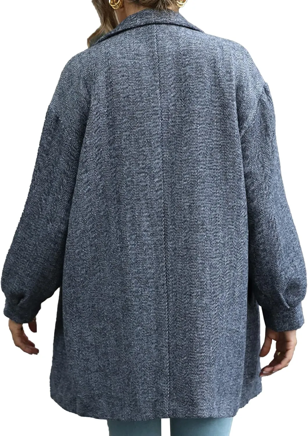 SEMATOMALA Women's Notched Lapel Pea Coats Single Breasted Winter Wool Blend Gray Long Jackets Outerwear